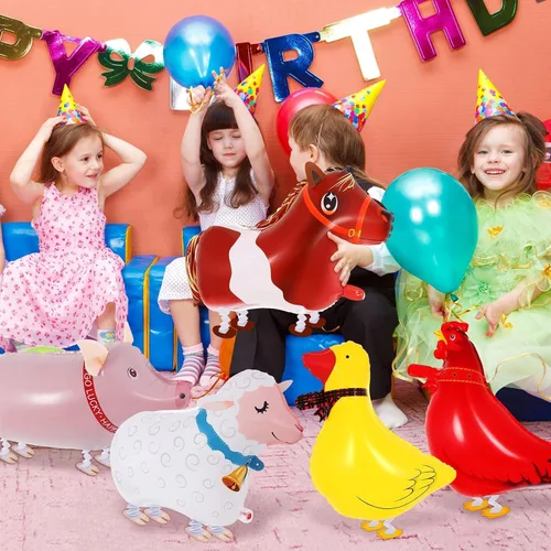 Vista 7 de 6 globos de animales que caminan, globos de animales de granja, globos de Mylar de aluminio para caminar, decoraciones de cumpleaños de granja
