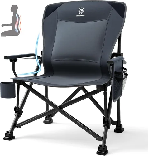 Vista 9 de EVER ADVANCED Oversized Folding Camping Chair for Adults with Adjustable Lumbar Support, Heavy Duty Chair with Side Pockets, Portable Collapsible