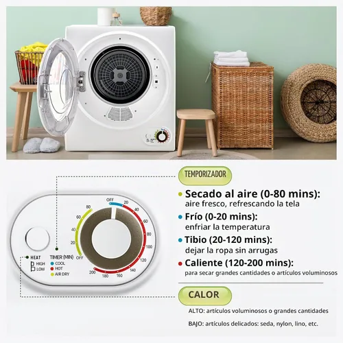 Vista 4 de Euhomy Secadora de ropa portátil de 110 V, 850 W, secadoras de lavandería compactas de 1.5 pies cúbicos de carga frontal, máquina secadora eléctrica