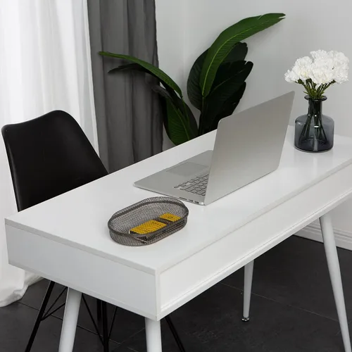 Vista 8 de Need Escritorio blanco con escritorio de almacenamiento, mesa de tocador, escritorio de computadora moderno con 3 cajones, mesa de tocador