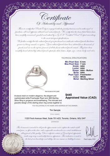 Vista 6 de Anillo de perlas cultivadas de plata de ley 925 con calidad AAA de 0.236-0.276in, color blanco claro para mujer, Plata de ley 925