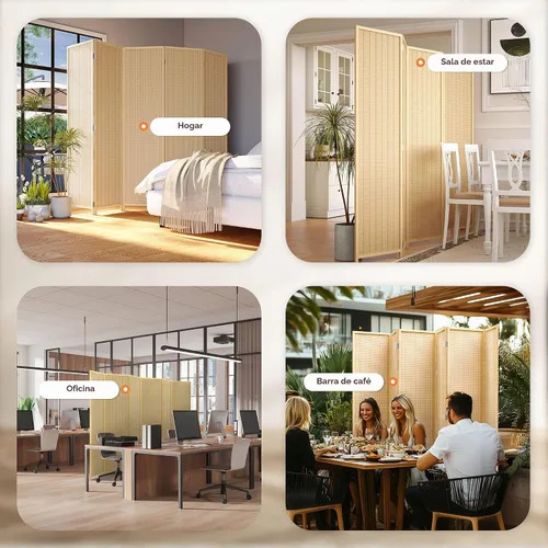 Vista 8 de JOSTYLE Divisor de habitación, pantalla de privacidad plegable, pantalla divisora de habitación de 6 paneles, panel divisor de bambú de 6 pies