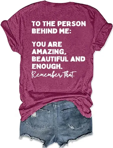 Vista 5 de Camiseta con texto en inglés "You Matter to The Person Behind Me" para mujer, camiseta casual de manga corta con cuello en V, camiseta inspiradora