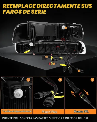 Vista 5 de Faros delanteros LED para Chevy Silverado 2000-2006 Suburban Tahoe 1999 Naranja