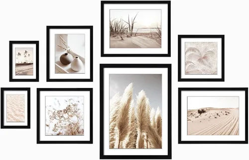 Vista 14 de ArtbyHannah Juego de marcos de pared para galería, paquete de 8 marcos de fotos, decoración artística de pared con hierba neutra de las pampas