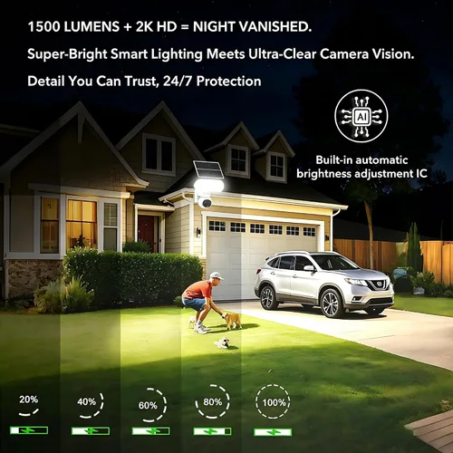 Vista 7 de Cámara de seguridad solar inalámbrica AQUZO, reflector de 1500LM y PTZ 2K Color Night Vision, 64GB SD Included, 2.4G WiFi, Solar+Battery, AI Human
