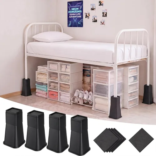 Vista 9 de Novabright Paquete de 4 elevadores de cama para dormitorio universitario de 6 pulgadas, extensores de cama de plástico extra resistentes, apilables