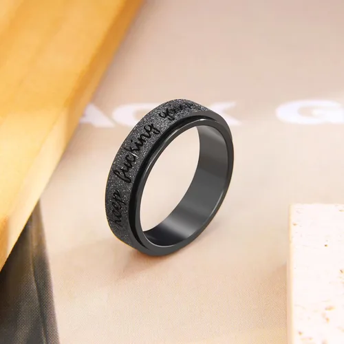 Vista 5 de Fidget Ring Women for Anxiety Rings:Personalized Inspirational Mantra Stainless Steel Silver Black Rainbow Rose Gold Spinning Ring for Men Women