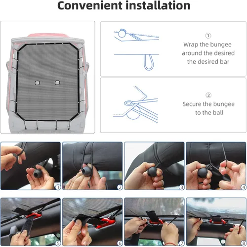 Vista 6 de RT-TCZ para Jeep JKU Parasol de malla para el techo de 4 puertas para Jeep Wrangler 2007-2017 JKU Top Bikini negro