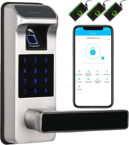 Vista 10 de Cerradura inteligente para puerta, resistente 5 en 1, cerradura de puerta de entrada sin llave, bloqueo de teclado digital con control completo
