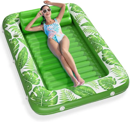 Vista 12 de Jasonwell - Flotador inflable para piscina, 4 en 1, almohadilla para tomar sol para adultos, relajarse en la piscina, flotador lleno de juguetes