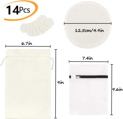 Vista 2 de PHOGARY 14 almohadillas de lactancia lavables, almohadillas reutilizables de bambú orgánico con bolsa de lavandería y bolsa de almacenamiento