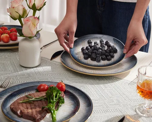 Vista 6 de Platos de aperitivo de 20,32 cm de cerámica con acabado de esmalte reactivo, aptos para lavavajillas y microondas, para ensalada, postre, bistec