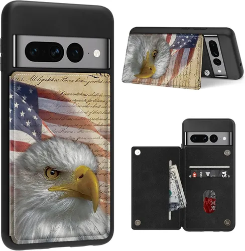 Vista 29 de Funda para Google Pixel 7 Pro con ranura para tarjetero, funda de piel sintética, doble cierre magnético y cubierta duradera de TPU a prueba