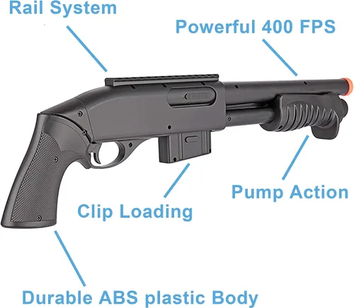 Vista 5 de BBTac Paquete de pistola de Airsoft Desert Raider - Potente rifle de resorte, escopeta de acción de bomba, SMG, dos pistolas y pellets BB, paquete