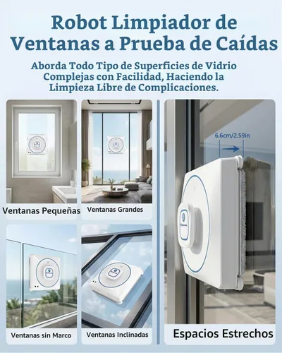 Vista 8 de Robot de limpieza de ventanas, limpiador automático de ventanas de 8000Pa con planificación inteligente de ruta, anticaídas de 15 etapas para vidrio