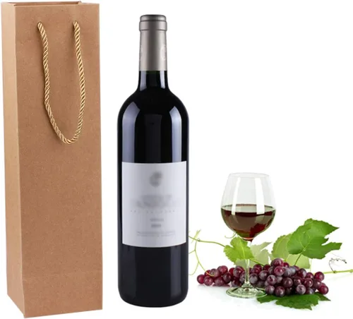 Vista 5 de Sdootjewelry Paquete de 50 bolsas de vino kraft – Bolsas de regalo de papel marrón resistente con asas para bodas, fiestas, venta al por menor a