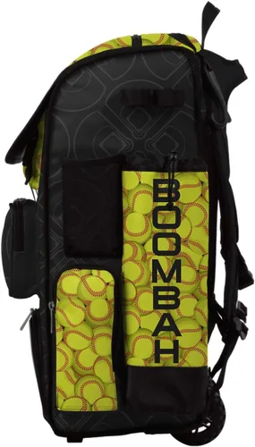 Vista 4 de Boombah Superpack Bolsa híbrida para bate rodante, color negro, amarillo óptico/rojo, versión con ruedas y mochila