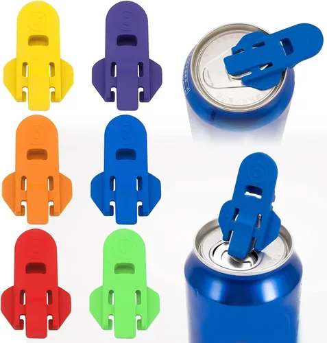 Vista 6 de Juego surtido de cubiertas para latas de soda y abridor de pestañas (paquete de 6) - Cubiertas de plástico para latas para abrir y mantener