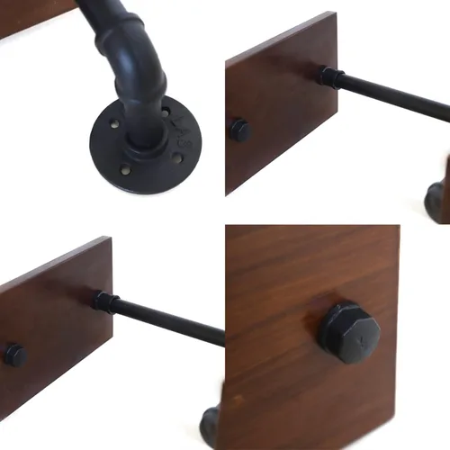 Vista 4 de AngelcityCC Estantería industrial de 6 niveles, estantes de tubería con tablones de madera, estantes flotantes montados en la pared, estante