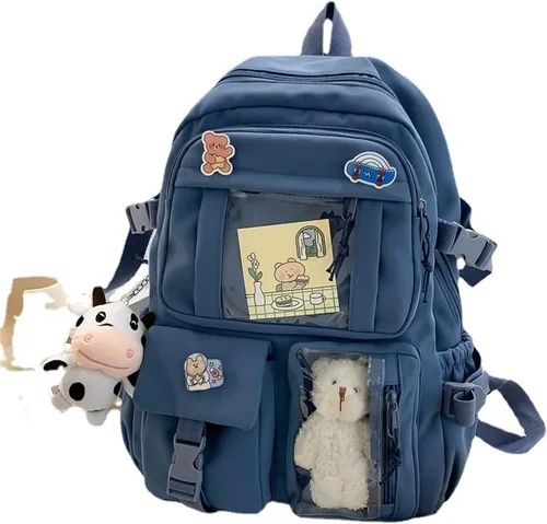 Vista 7 de NCDUANSAN Mochila Kawaii con pin Kawaii y accesorios mochila linda mochila estética linda mochila Kawaii para la escuela (negro)