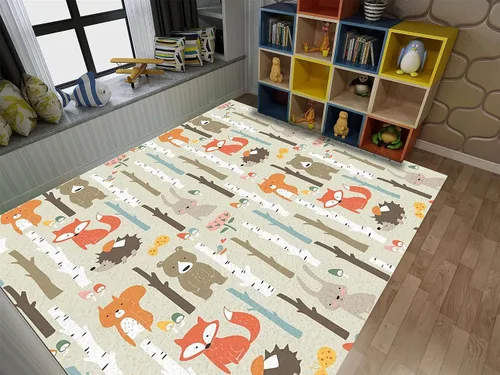 Vista 11 de Alfombra de área de dibujos animados para niños, 2 x 3 pies, lindo dinosaurio de animales, alfombra decorativa para habitación de bebé, alfombra
