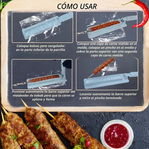 Vista 5 de Molde para Hacer Kebab Plástico Prensa para Pinchos de Carne Herramienta para Hacer Kebab Barbacoa (Gris)