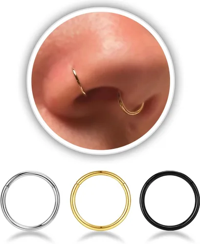 Vista 11 de Nose Rings Hoop and Nose Studs Sets for Women Men,Hypoallergenic 316L Surgical Stainless Steel Hinged Clicker Segment Nose Rings Hoop Helix