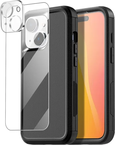 Vista 8 de AICase Funda compatible con iPhone 15, soporte integrado con protector de pantalla de cristal, protección contra caídas de alta resistencia, cuerpo