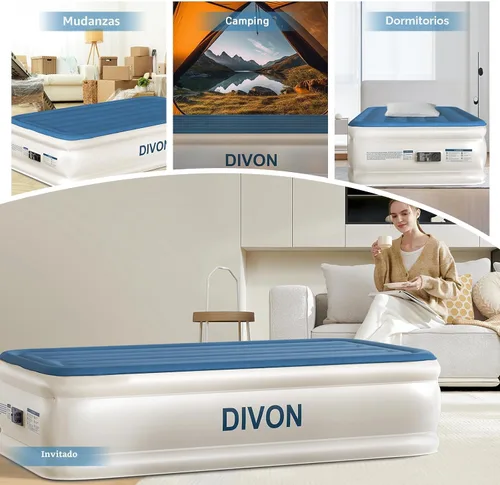 Vista 8 de DIVON Colchón de aire doble con bomba incorporada elevada, colchón inflable individual de 18 pulgadas en 2 minutos, colchón inflable plegable