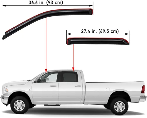 Vista 3 de WV194109 - Protector de lluvia extra duradero en el canal, compatible con Dodge Ram 1500 Crew Cab 2009-2018, Ram 2500 y 3500 Crew y Mega Cab, Ram