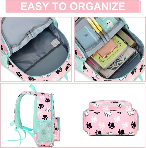 Vista 8 de LOIDOU Mochila para niños y niñas de 15 pulgadas para niños y niñas, preescolar, bolsa de libros para guardería, viajes, Rosado, Bonito y duradero