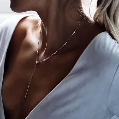 Vista 5 de espere Collar con forma de estrella en forma de Y chapado en oro rosa de 14 quilates y oro blanco