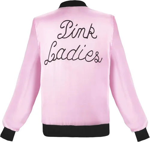 Vista 3 de DuyaJoinX Chaqueta de satén rosa de los años 50 para mujer y niña, cuello negro, disfraz vintage de Halloween con bufanda de cuello de lunares