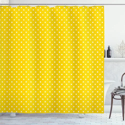 Vista 24 de Ambesonne Decor Collection, juego de cortina con ganchos para regadera Amarillo y marrón