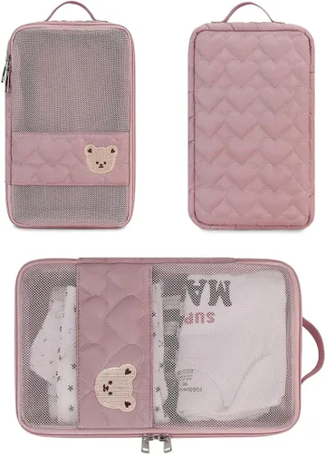 Vista 5 de Bolsas Organizadoras para Pañales de Bebé - Pack de 2 Bolsas Colgantes Impermeables con Diseño de Oso Lindo en Malla, Bolsas Reutilizables, Lavables