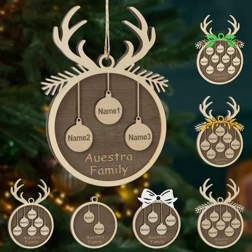 Vista 43 de Adornos de Navidad personalizados, familia de 1 nombre, adornos de Navidad de madera personalizados, decoración personalizada, decoración de árbol