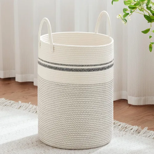 Vista 35 de VIPOSCO Cesta de lavandería tejida pequeña de 30L, color marrón y blanco