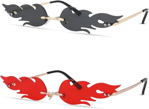 Vista 4 de Fire Flame Sunglasses for Women Men Retro Rimless Wave Fire Shaped Glasses Halloween Party Frameless Eyewear