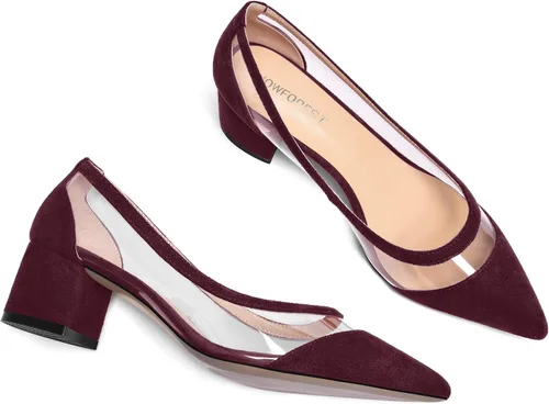 Vista 7 de SHOWFOREST Vestido transparente sólido para mujer, sin cordones, con puntera puntiaguda, gamuza y tacón bajo grueso, zapatos de tacón bajo de 2