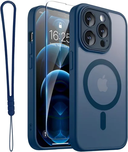 Vista 18 de ROYBENS Funda transparente mate para iPhone 12 Pro-Max compatible con Magsafe, protección completa de lente de cámara, protector de pantalla, correa