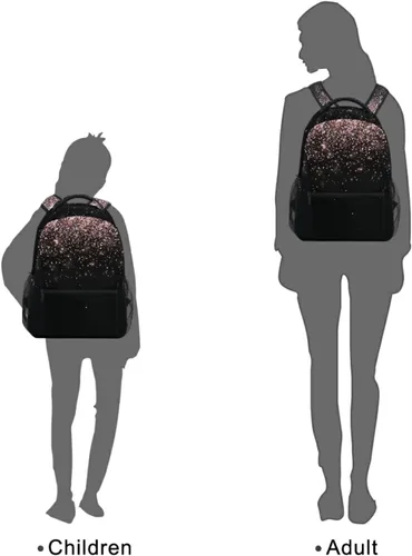 Vista 9 de Pfrewn Mochilas de oro rosa con purpurina negra para niñas, adolescentes y mujeres, mochila escolar para niños y estudiantes