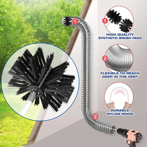 Vista 6 de PetOde Kit limpiador de ventilación de secadora de 52 pies, cepillo flexible mejorado con accesorio de taladro para una limpieza efectiva, rotación