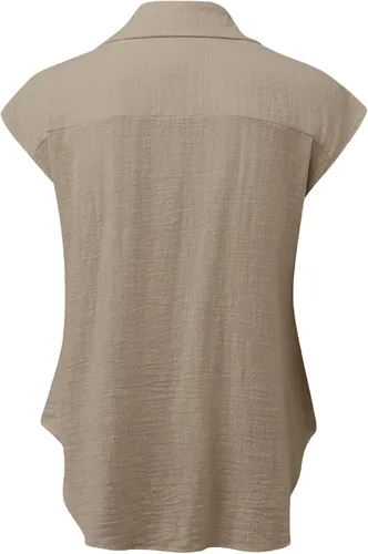 Vista 64 de Ceboyel Camisas para mujer de moda de verano, algodón, lino, manga corta, cuello con botones, blusa casual para mujer 2023