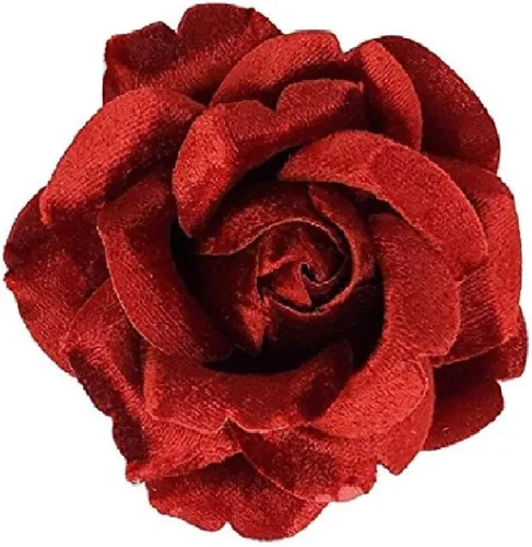 Vista 4 de Broche rosa de terciopelo rojo de 3.5 pulgadas, hecho en Estados Unidos M&S Schmalberg, Seda Cuero