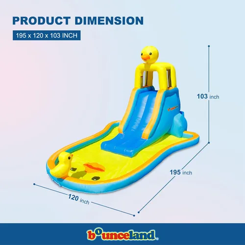Vista 2 de Bounceland Tobogán acuático Ducky Splash con piscina, 16.2 pies de largo x 10 pies de ancho x 8.6 pies de alto, soplador fuerte UL incluido, piscina