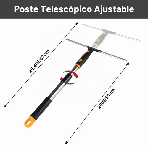Vista 2 de Herramienta de limpieza de ventanas de 14 pulgadas, escobilla de ventana extensible multiusos con 2 cuchillas y poste de acero inoxidable, escobilla