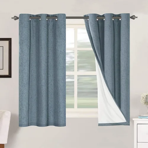 Vista 40 de H.VERSAILTEX Cortinas 100% opacas con aislamiento térmico, texturizadas, de lino, con bloqueo completo de calor y luz, para sala de estar y Negro