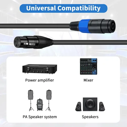 Vista 2 de Poyiccot Cable Speakon a XLR de 6 pies, cable adaptador XLR hembra de 3 pines a Speakon hembra con bloqueo giratorio para micrófono de escenario DJ