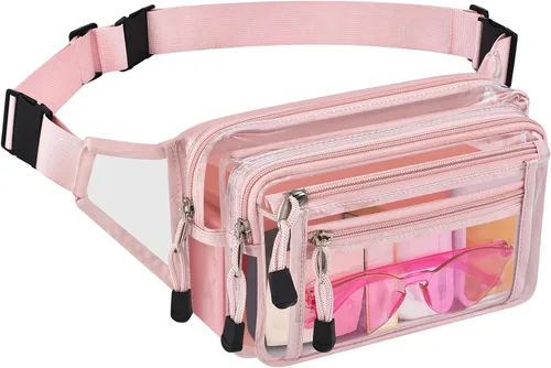 Vista 8 de Riñonera transparente aprobada por estadios para mujeres, para el trabajo, bolsa de cintura multiusos para viajes y eventos deportivos, 2 colores.
